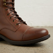 Men Brown Combat Boot, Cap Toe Boots, Handmade Leather Boot