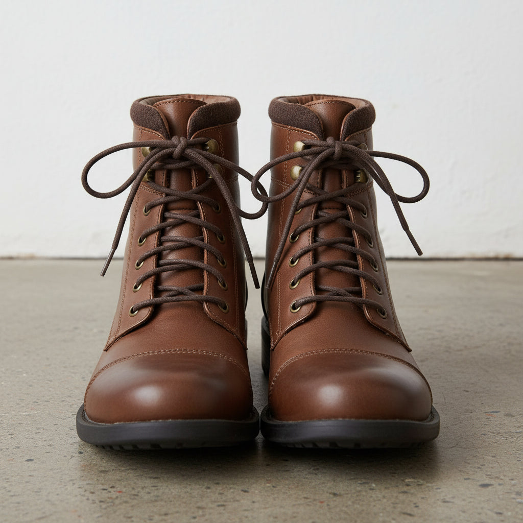 Men Brown Combat Boot, Cap Toe Boots, Handmade Leather Boot