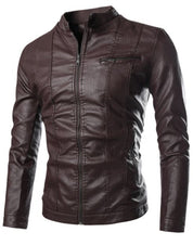 Men's Genuine Leather Biker Jacket in Brown