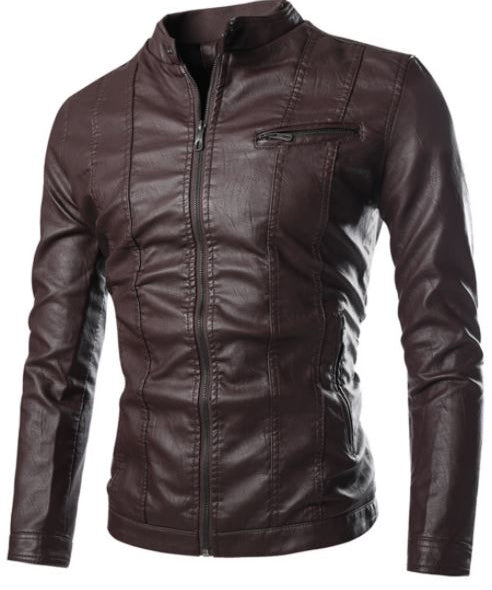 Men's Genuine Leather Biker Jacket in Brown