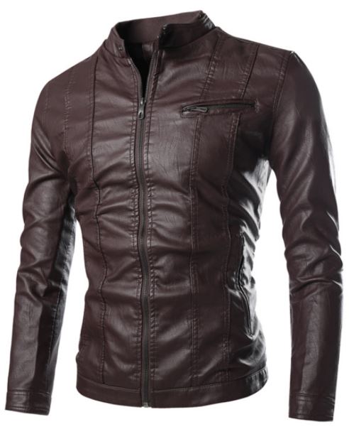 Men's Genuine Leather Biker Jacket in Brown
