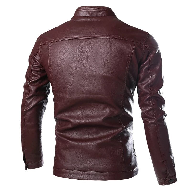 Men's Genuine Leather Biker Jacket in Brown - Image 2