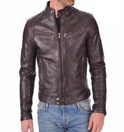 Brown Leather Racers Cafe Biker Jacket