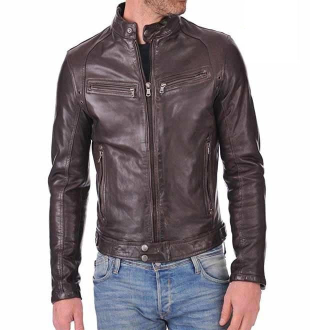 Brown Leather Racers Cafe Biker Jacket