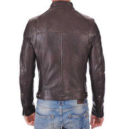 Brown Leather Racers Cafe Biker Jacket - Image 2