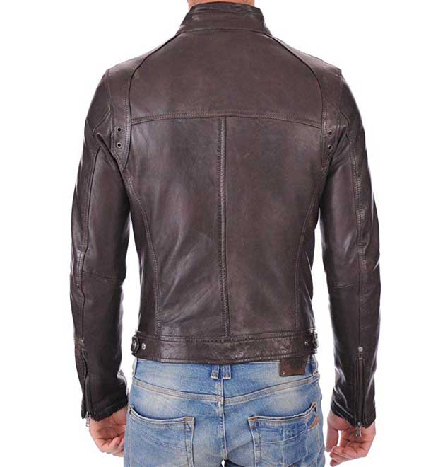 Brown Leather Racers Cafe Biker Jacket - Image 2