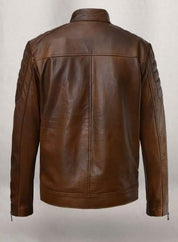 Men's Antique Brown Leather Biker Jacket - Image 2