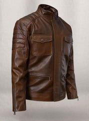 Men's Antique Brown Leather Biker Jacket - Image 3