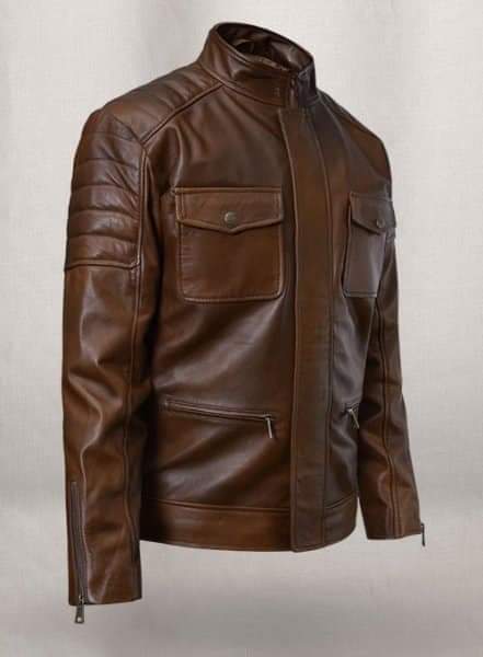 Men's Antique Brown Leather Biker Jacket - Image 3