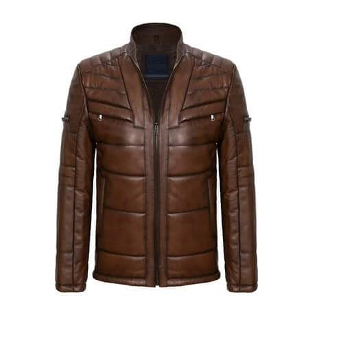 Handmade Men Brown Real Leather Quilted Jacket, Men Antique Brown Biker Jacket