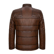 Handmade Men Brown Real Leather Quilted Jacket, Men Antique Brown Biker Jacket - Image 3