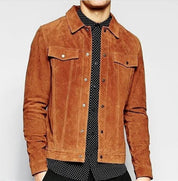 Men's Brown Suede Trucker Jacket