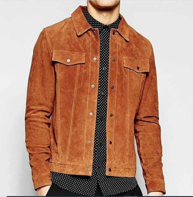 Men's Brown Suede Trucker Jacket