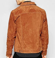 Men's Brown Suede Trucker Jacket - Image 2