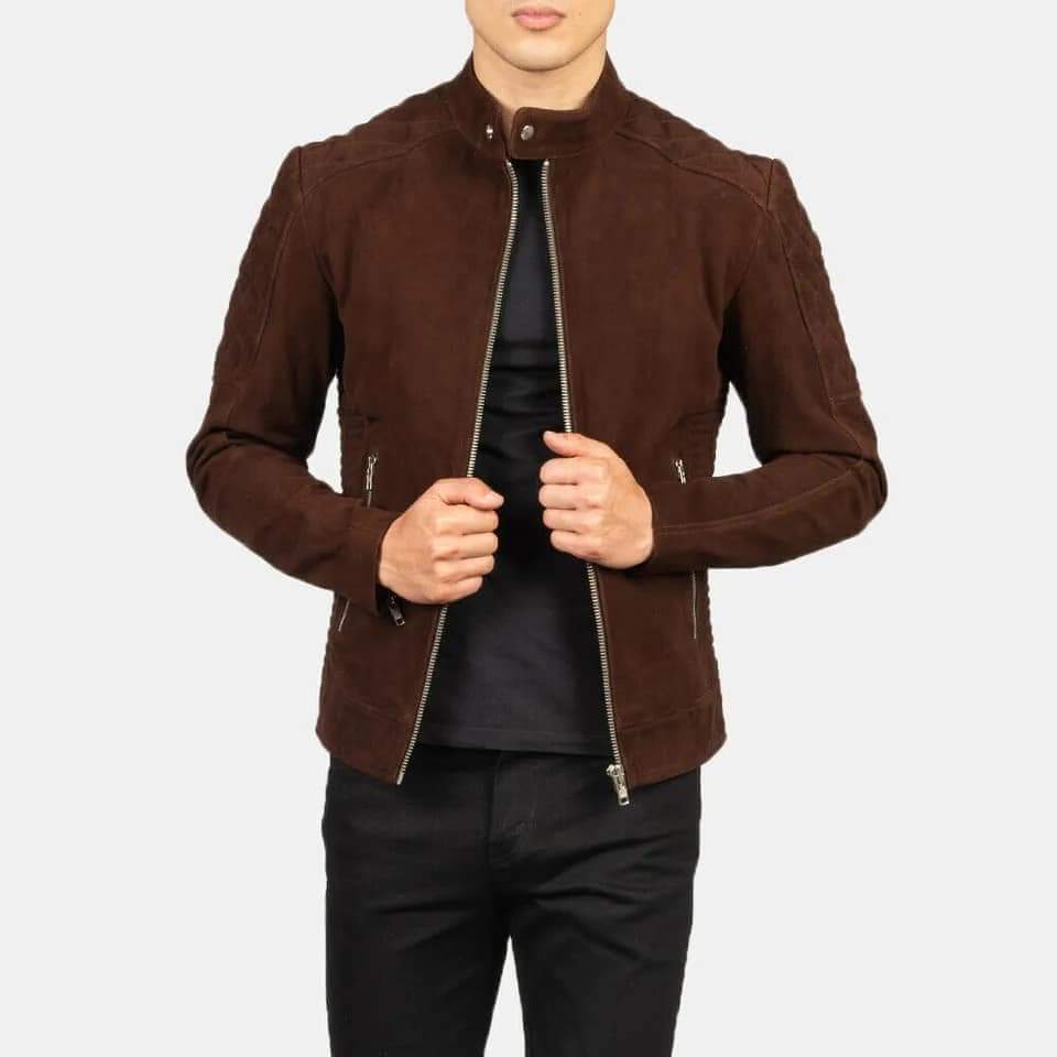 Men's Brown Suede Biker Jacket Slim Fit