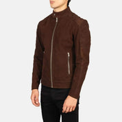 Men's Brown Suede Biker Jacket Slim Fit - Image 2