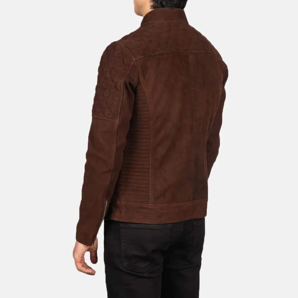 Men's Brown Suede Biker Jacket Slim Fit - Image 3