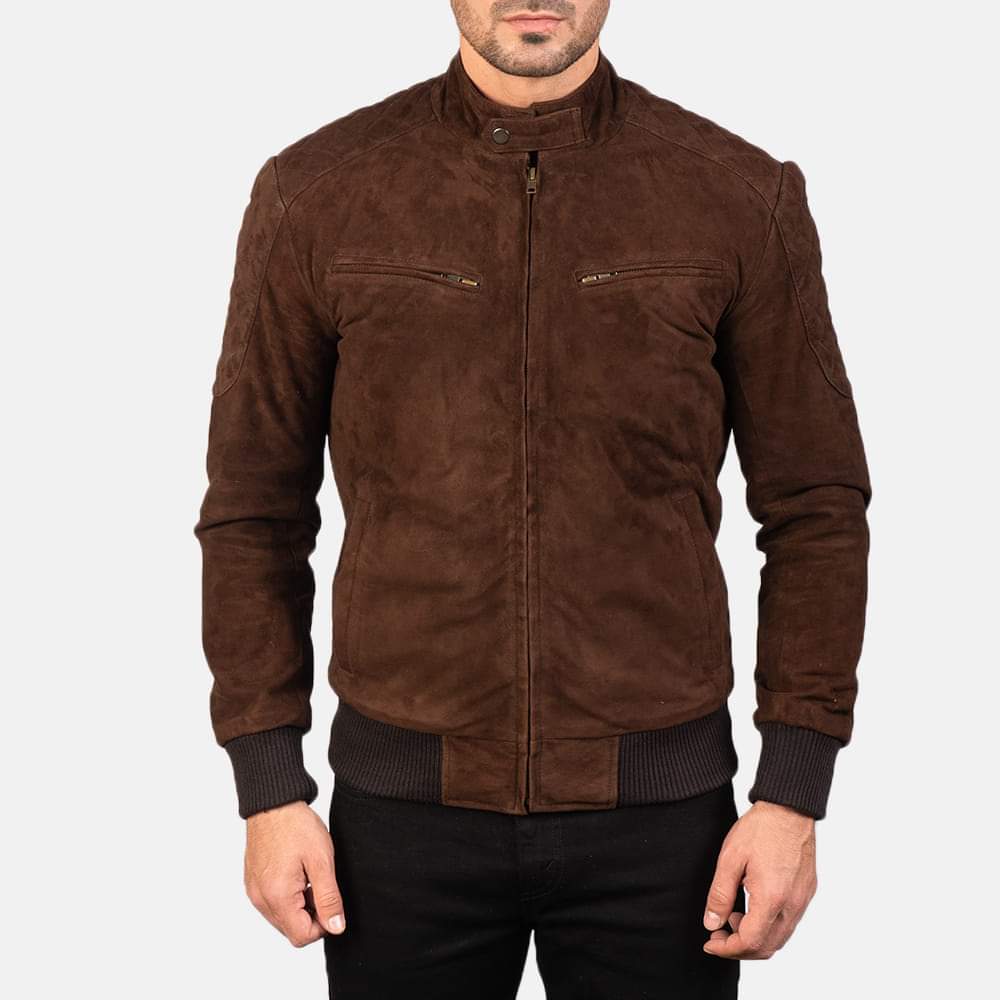 Handmade Men Brown Suede Slim Fit Jacket, Men Brown Suede Biker Jacket - Image 2
