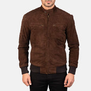 Handmade Men Brown Suede Slim Fit Jacket, Men Brown Suede Biker Jacket - Image 2