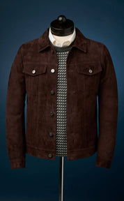 Men's Brown Suede Trucker Jacket