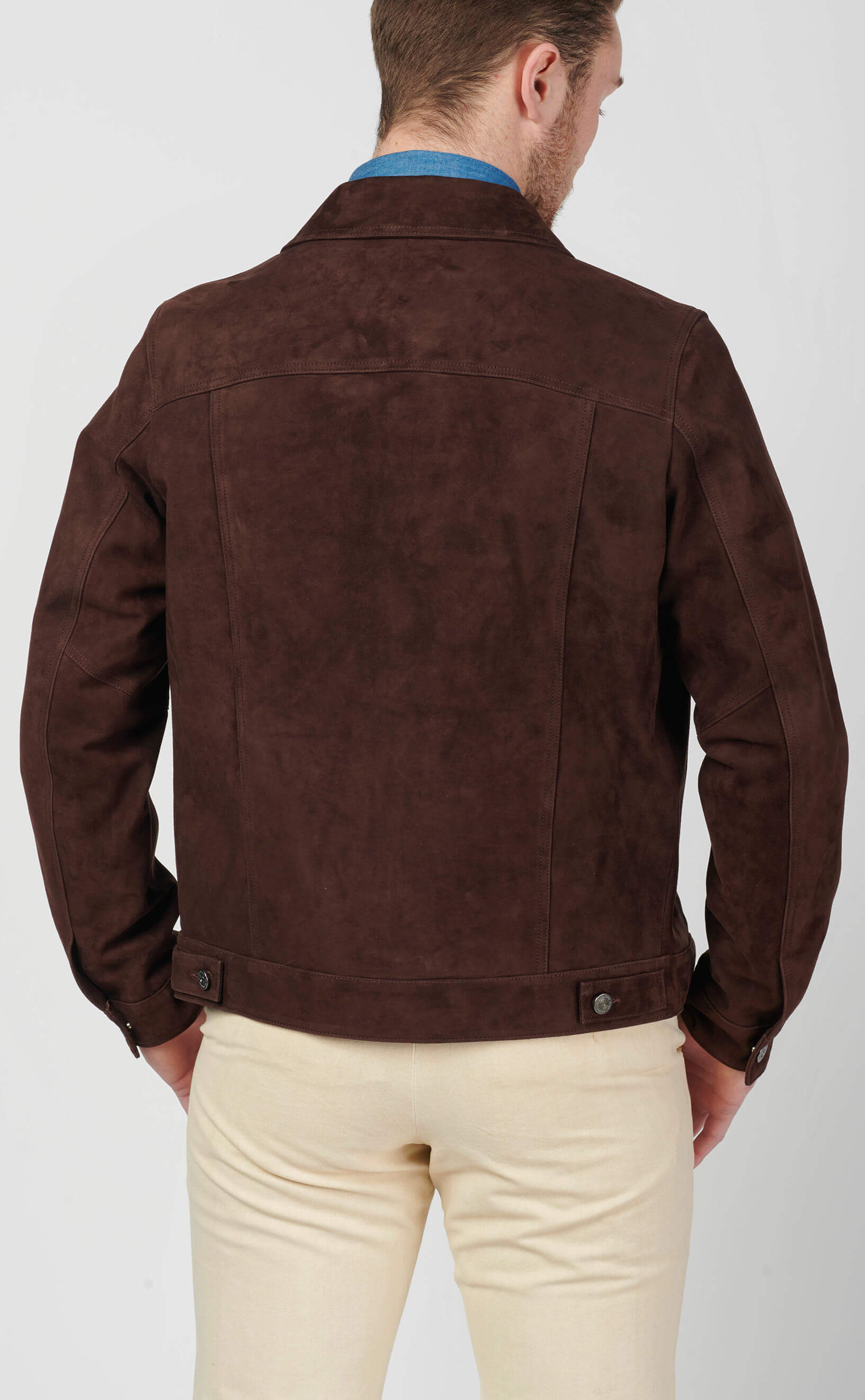 Men's Brown Suede Trucker Jacket - Image 3