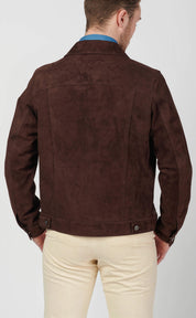 Men's Brown Suede Trucker Jacket - Image 3