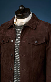 Men's Brown Suede Trucker Jacket - Image 2