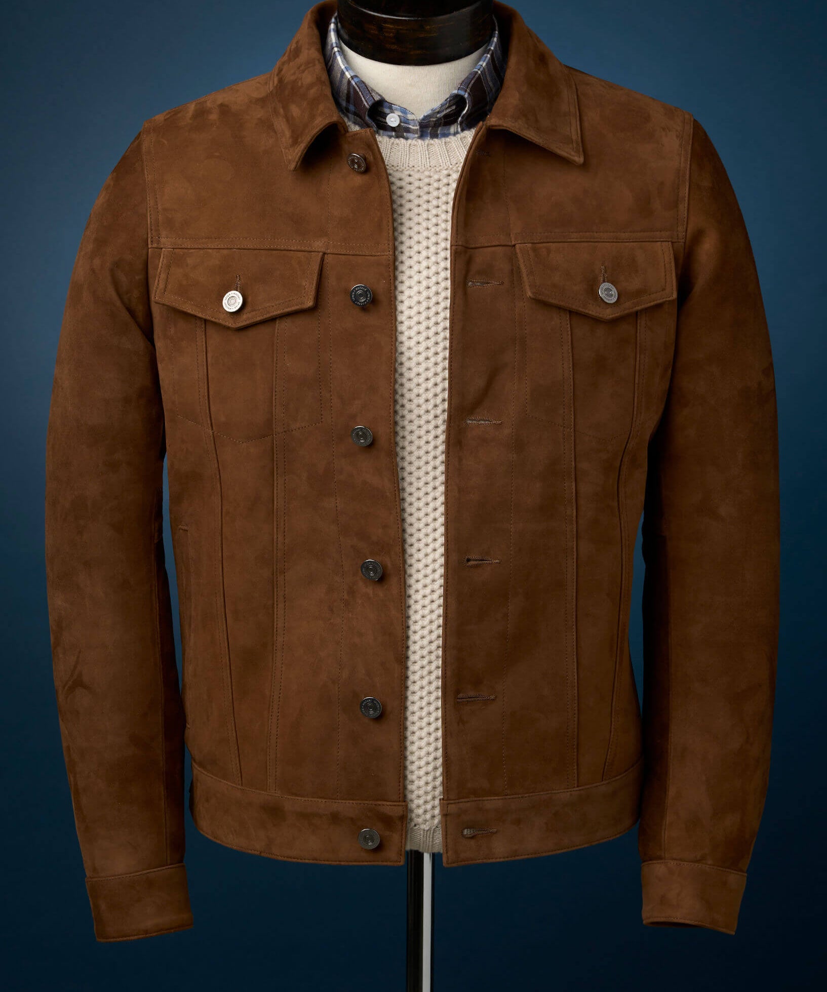 Shirt Collar Brown Suede Trucker Jacket