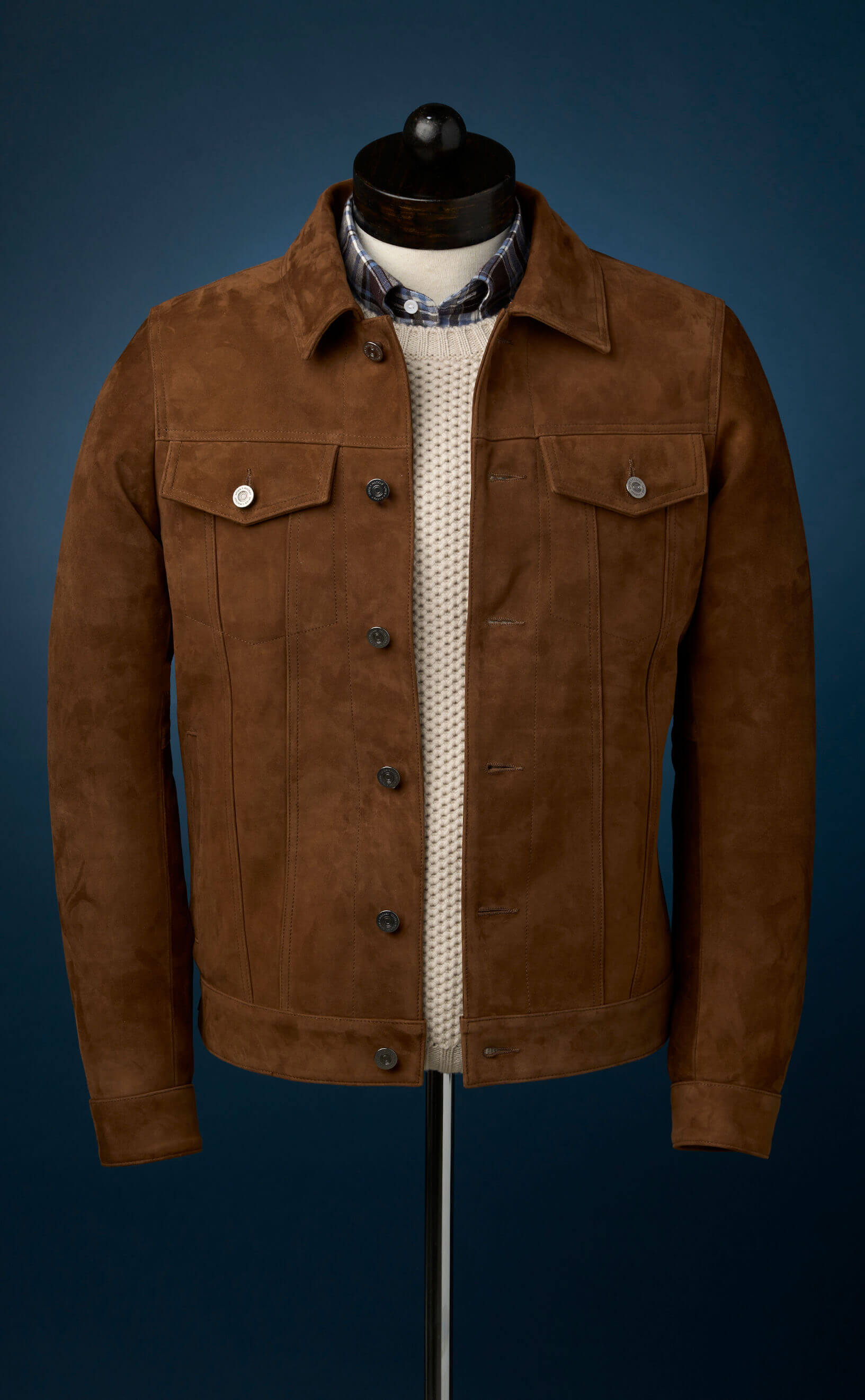 Shirt Collar Brown Suede Trucker Jacket