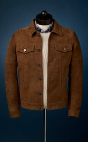 Shirt Collar Brown Suede Trucker Jacket