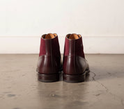 Men Cap Toe Two Tone Leather Ankle High Boots, Burgundy Ankle Boots - back-view