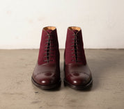 Men Cap Toe Two Tone Leather Ankle High Boots, Burgundy Ankle Boots - front-view