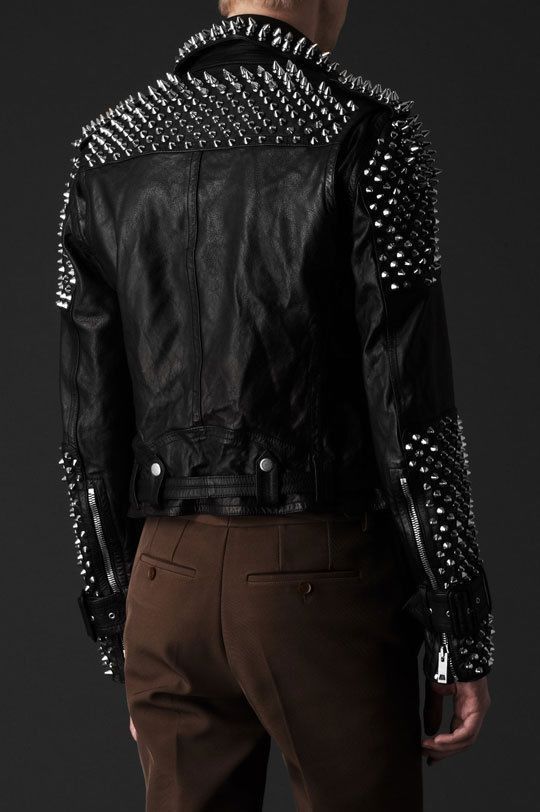 Men Casual Black Silver Studded Rocker Punk Style Biker Leather Jacket