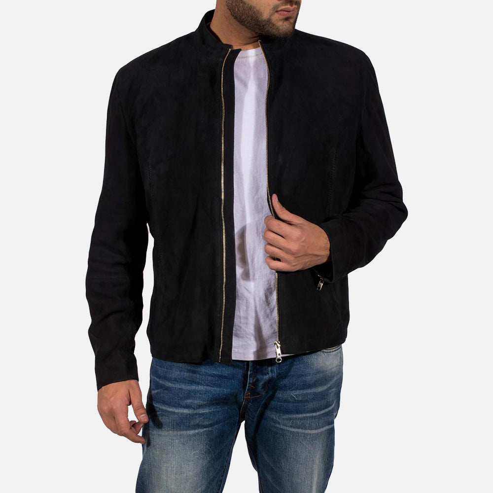 Charcoal Black Suede Jacket | Slim Fit Design - Image 2