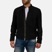 Charcoal Black Suede Jacket | Slim Fit Design