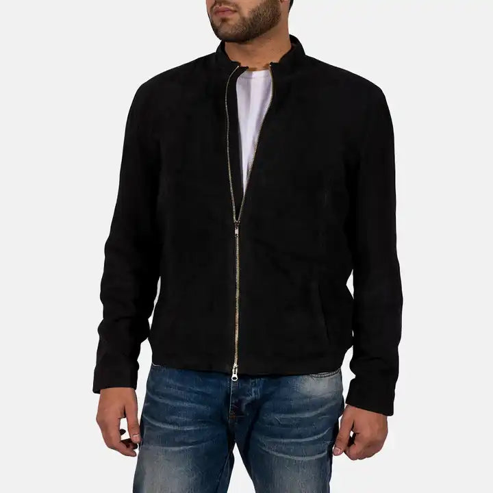 Charcoal Black Suede Jacket | Slim Fit Design