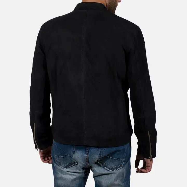 Charcoal Black Suede Jacket | Slim Fit Design - Image 3