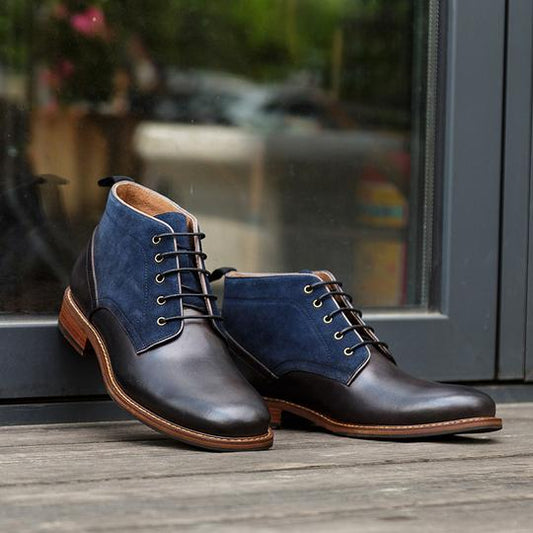 Men Classic Two Tone Ankle High Boots Casual Leather Chukka Boots