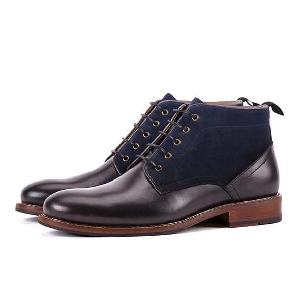 Men Classic Two Tone Ankle High Boots Casual Leather Chukka Boots