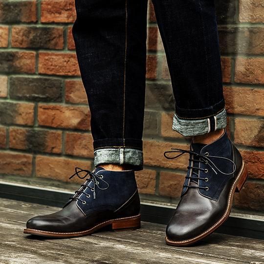 Men Classic Two Tone Ankle High Boots Casual Leather Chukka Boots