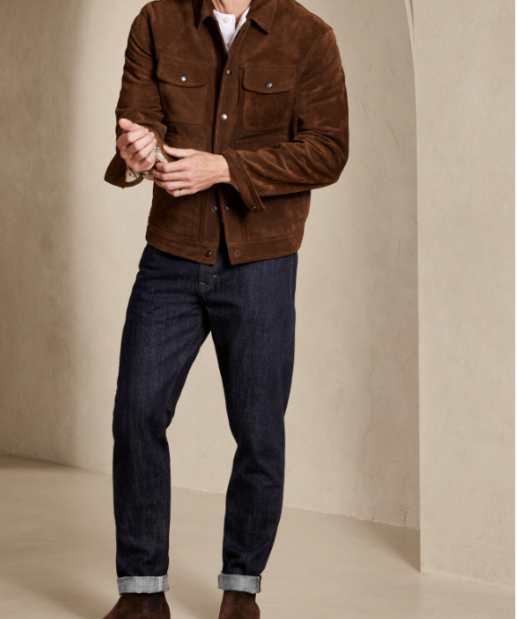 Handmade Men Dark Brown Suede Trucker Jacket, Brown Trucker Suede Jacket