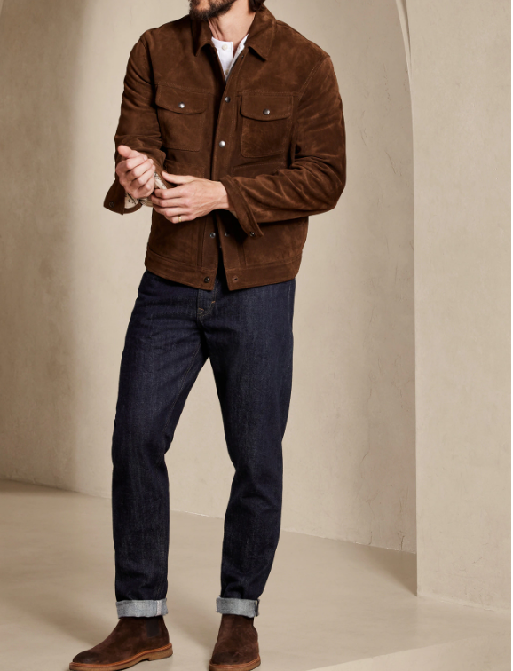 Handmade Men Dark Brown Suede Trucker Jacket, Brown Trucker Suede Jacket