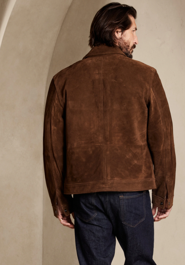 Handmade Men Dark Brown Suede Trucker Jacket, Brown Trucker Suede Jacket - Image 3