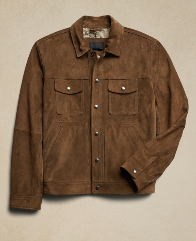 Handmade Men Dark Brown Suede Trucker Jacket, Brown Trucker Suede Jacket - Image 2