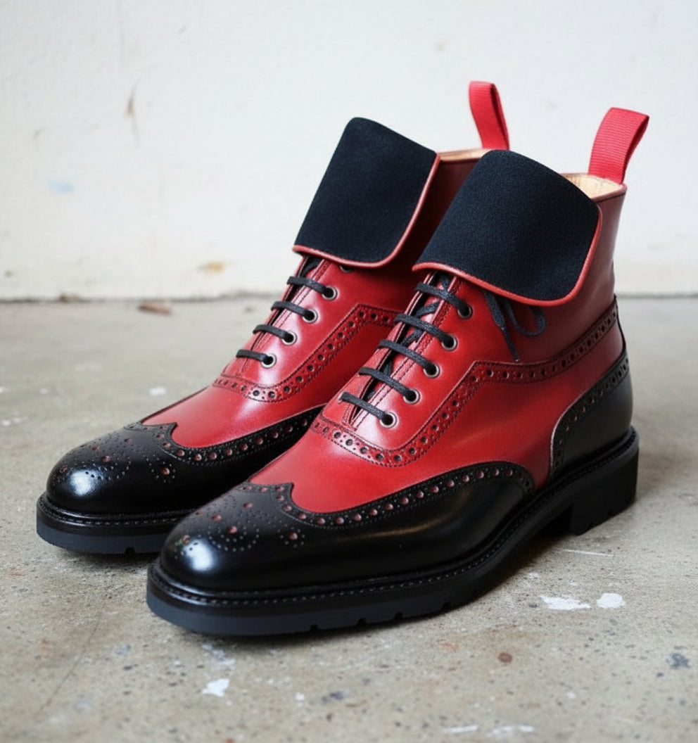 Men Designer Wing Tip Brogue Ankle Boots, Men Multi Color Boots