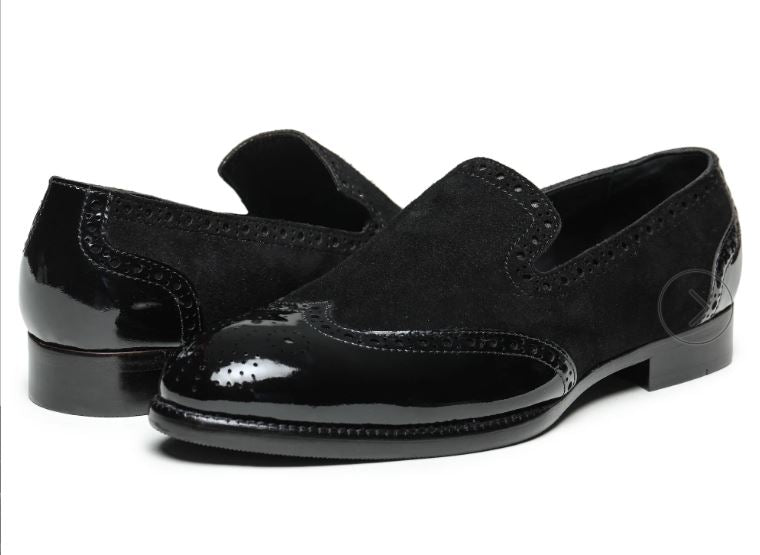 Men Fashion Style Black Formal Shoes, Wingtip Brogue Leather Shoes