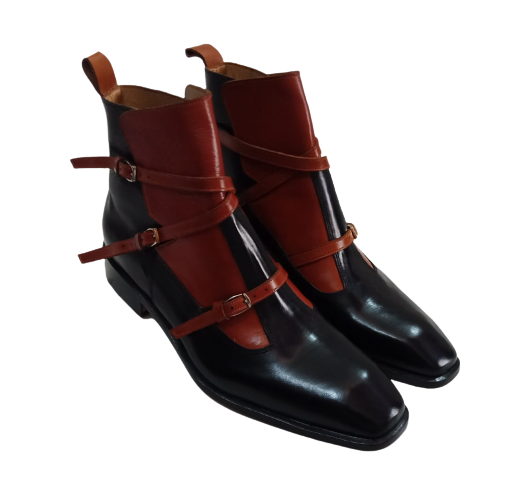 Men Fashion Triple Monk Strap Style Ankle High Boots, Mens Two Tone Boots