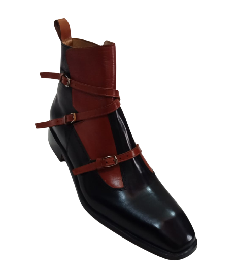 Men Fashion Triple Monk Strap Style Ankle High Boots, Mens Two Tone Boots