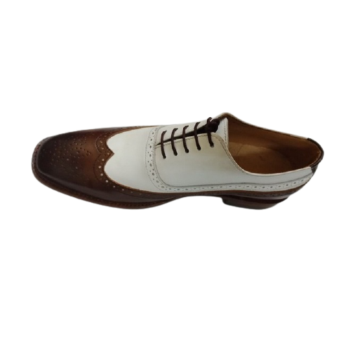 Men Formal Leather Two Tone Shoes, Brown And White Wingtip Spectator Shoes