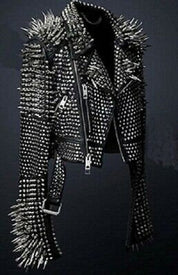 Women's Handmade Long Black Spiked Studded Leather Jacket - Image 3